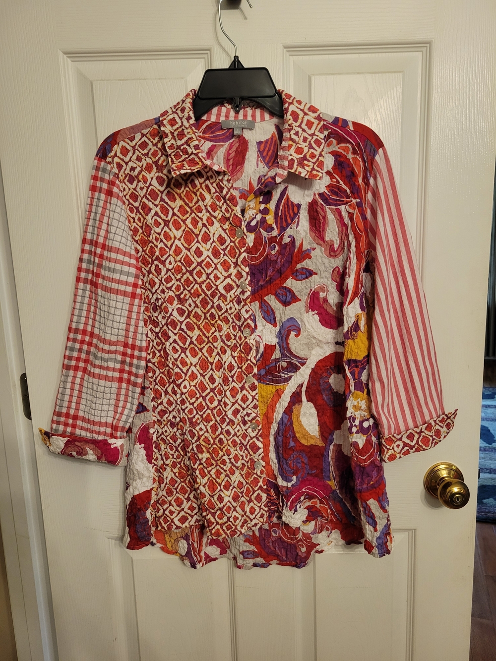 Habitat Multicolor Patchwork Button-Down Shirt - Red, Pink, Purple, Yellow